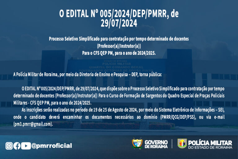EDITAL Nº 007/2024/DEP/PMRR